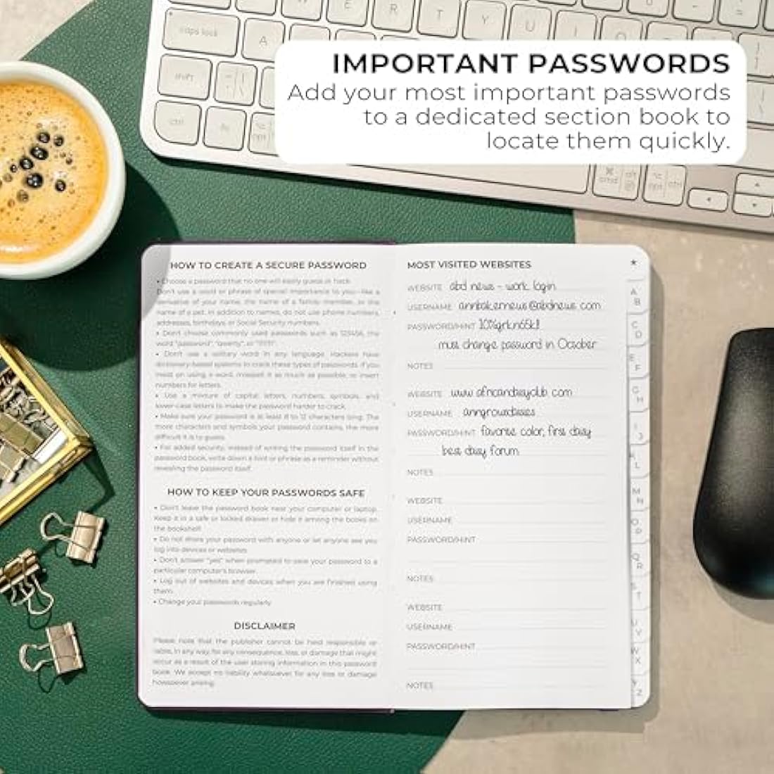 Clever Fox Password Book 2nd Edition – Hardcover Password Keeper with Laminated Alphabetical Tabs – Internet Address Notebook & Login Details Organizer Journal – 10.4x19.3cm (Purple)