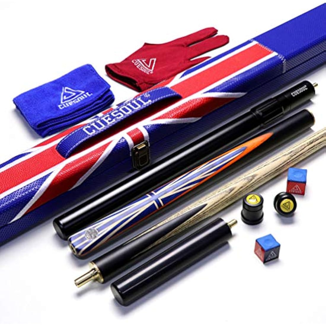 CUESOUL 57" Handcraft 3/4 Jointed Ebony Snooker Cue with Union Jack Flag Design