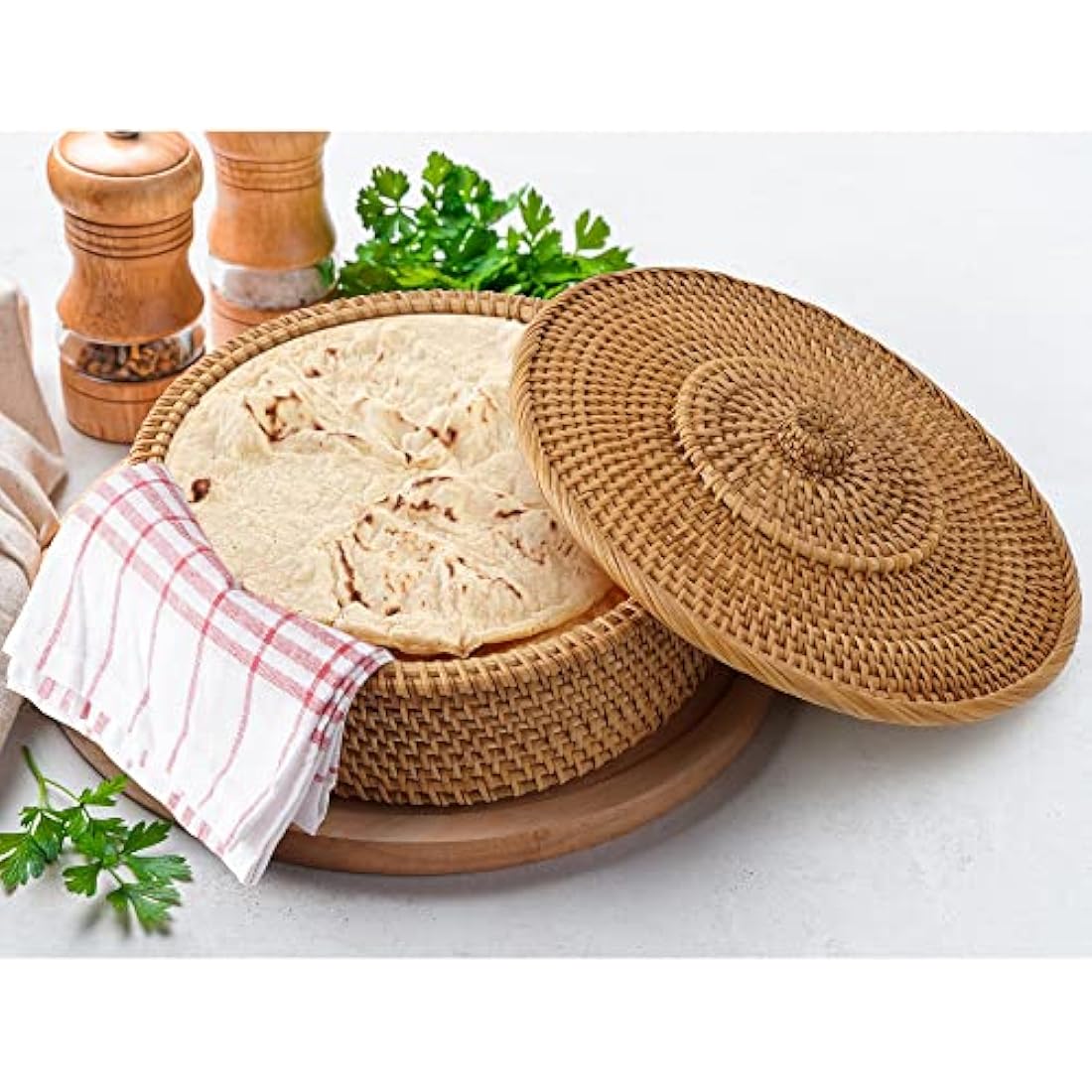 Tortillada - 26 cm Tortilla Warmer / Tortilla Warmer Basket Handmade from Rattan with Cotton Tea Towel