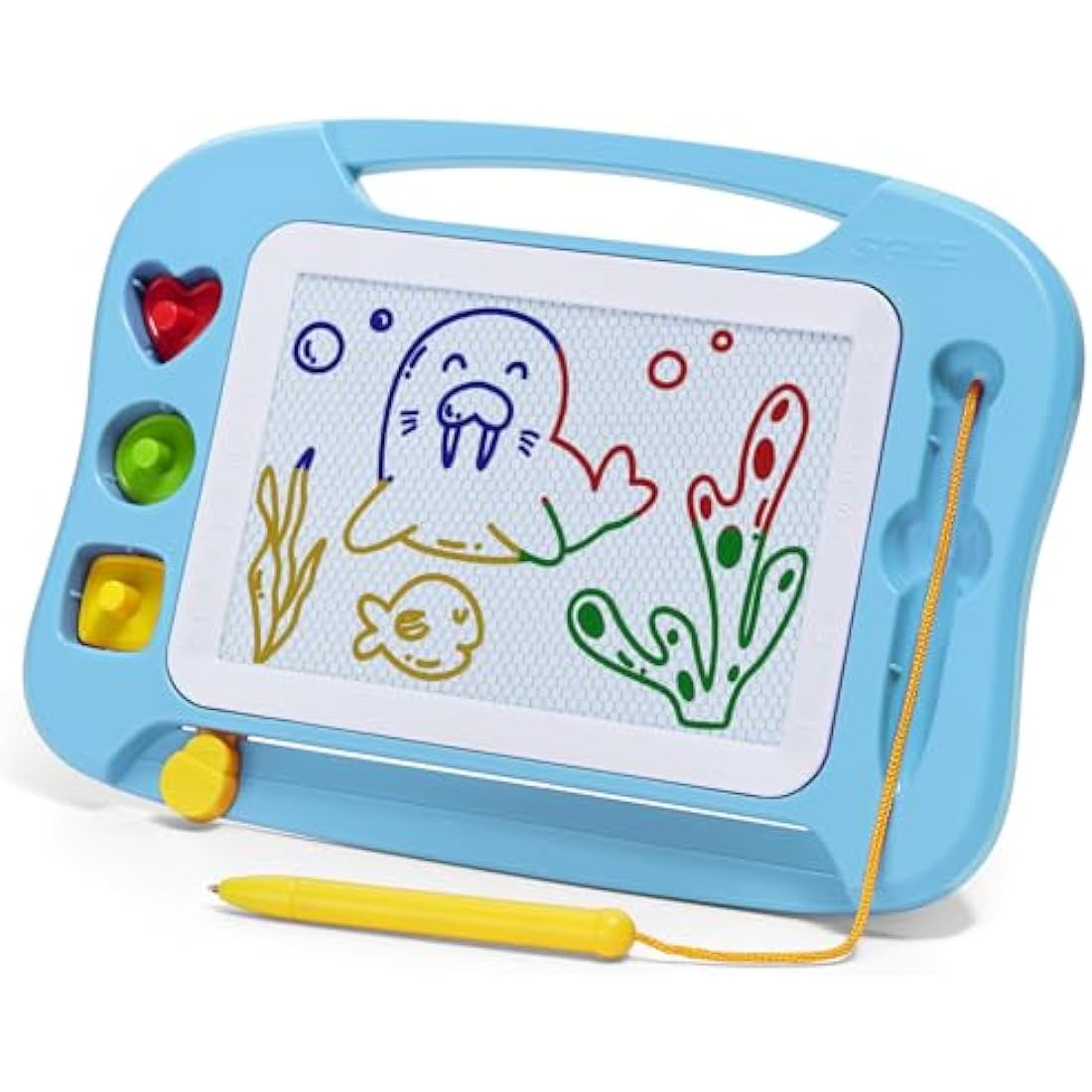 SGILE Magnetic Drawing Board for Kids, Colorful Erasable Doodle Board with Magnet Pen, Painting Sketch Pad with Three Stamps, Travel Toy, Educational Learning Toy for Toddlers, Light-Blue