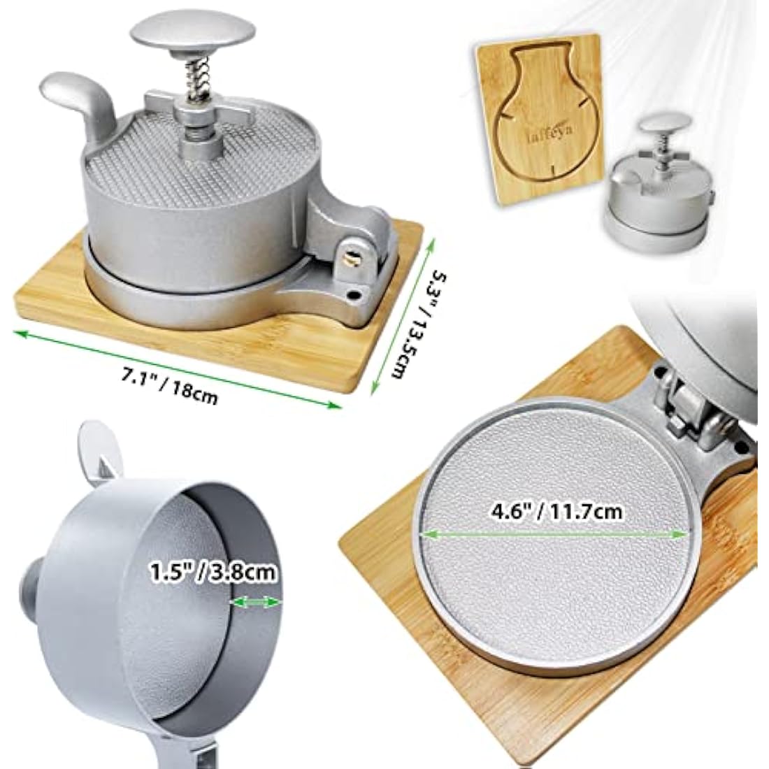 laffeya Hamburger Press Patty Maker, Patty Press & Wood Stand, Patty Makers, Adjustable Spring Burger Press, Push Plunger Hamburger Press (Spring Burger Press)