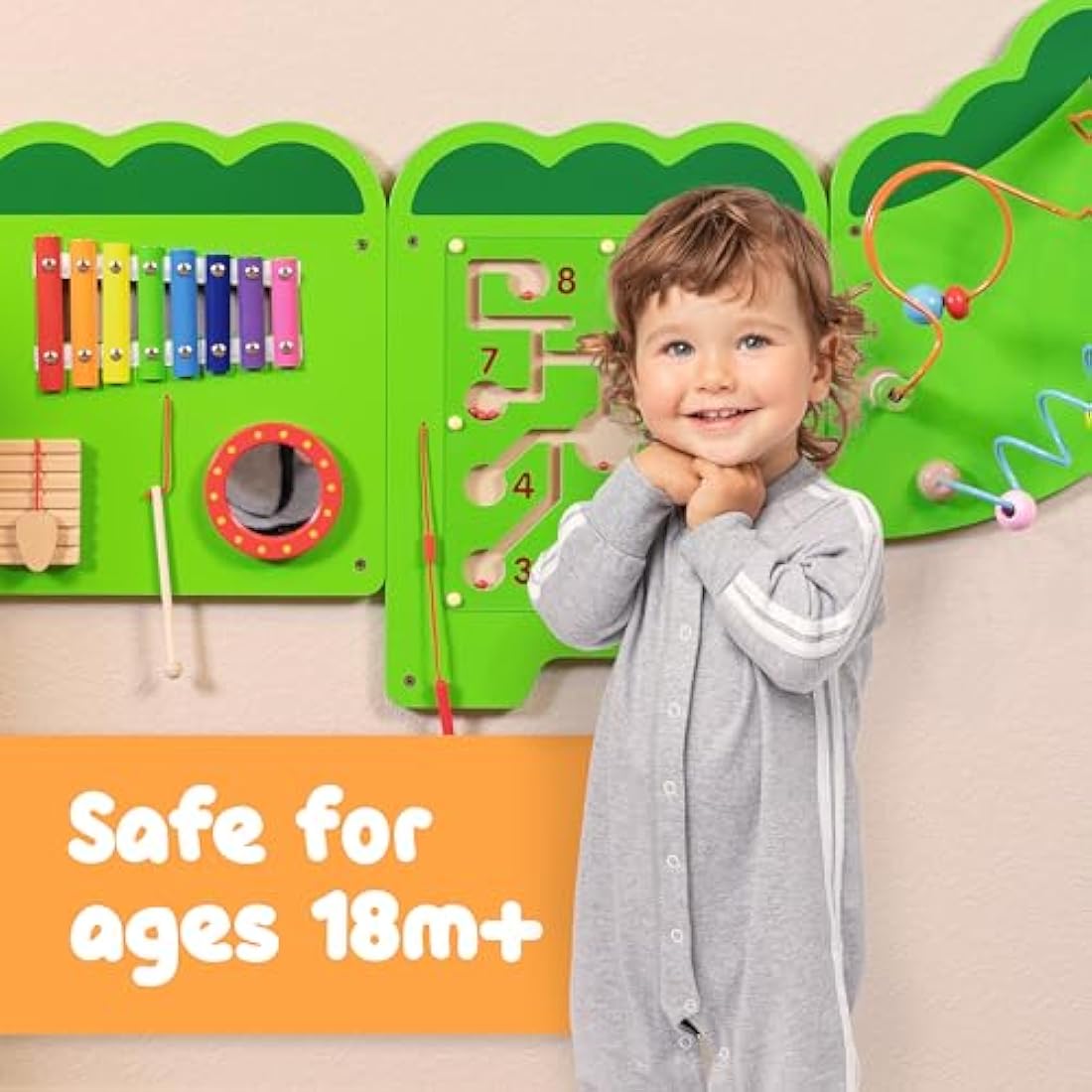 SPARK & WOW Crocodile Activity Wall Panels - Ages 18m Plus - Montessori Sensory Wall Toy - 11 Activities - Busy Board - Toddler Room Decor