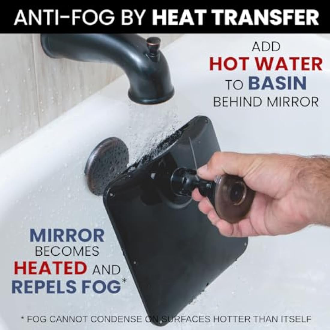 MIRRORVANA Fogless Shower Mirror for Shaving with Upgraded Suction Cup, Dual Anti Fog Design, Shatterproof Surface & 360° Swivel - Large Anti Mist Bath Mirror - 20cm x 18cm