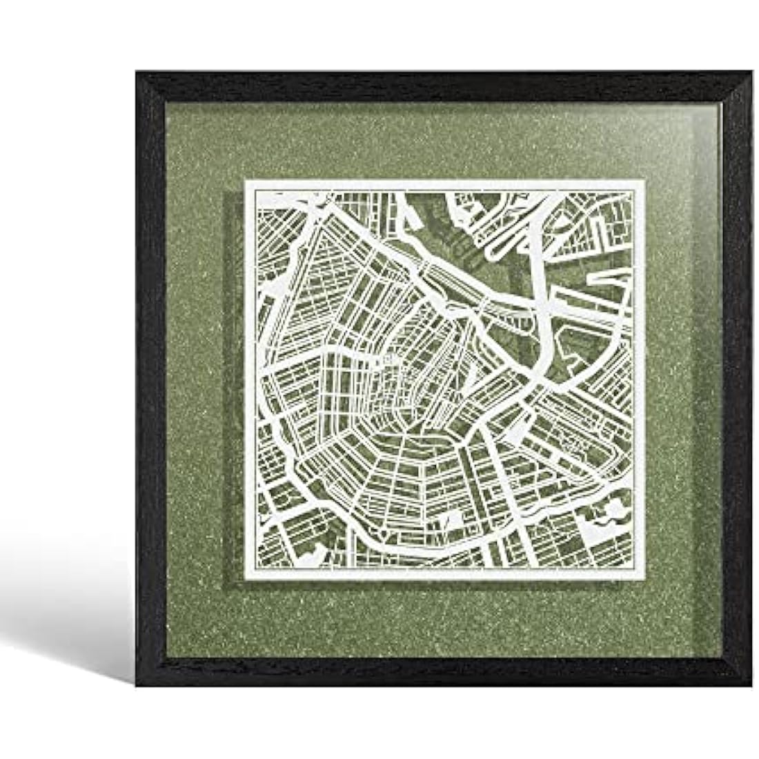 O3 DESIGN STUDIO Amsterdam Marco de Papel para mapas, White map, Black frame, 9x9 inches, Gift Boxed, 4 background color, self-changing, Paper Art