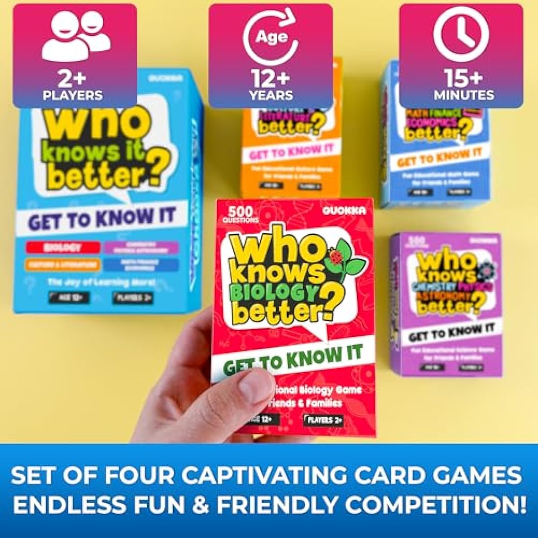 QUOKKA Trivia Card Games For Kids 8-12 - Set 4 in 1 Board Games for Adults & Teens 12+ Who Know It Better? - Kids & Family Card Quiz - Fun & Educational Questions for Children & Family Gatherings