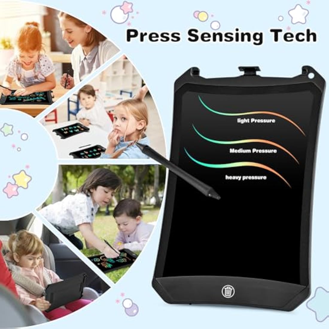 PINKCAT 8.5in LCD Writing Tablet - Colorful Screen Doodle Scribbler Pad Drawing Board Learning Educational Toys - Gift for Kids 3-6 7 8 9 Years Old Girl Boy (8.5in, Black)