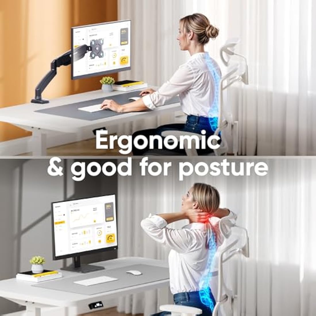 ONKRON Single Monitor Arm Desk Mount for 13-32 Inch Screen up to 8 kg, Gas Spring Monitor Stand for Desk with VESA 75x75 - VESA 100x100 - Screen Mount Desk Full Motion Black, G80-B
