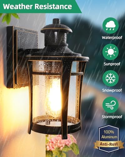 Lamomo Outdoor Wall Lights,Security Motion Sensor Lights Outdoor with Bulb,Waterproof Aluminum Dusk Till Dawn Outside Lights,3 Lighting Modes Wall Lantern Sconce with Sensor for Garden Doorway, Black