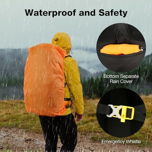 Outplea 60L Hiking Backpack Waterproof for Men Women, Large Camping Backpack with Rain Cover, Mesh Back Hiking Backpack for Travel Trekking Backpacking