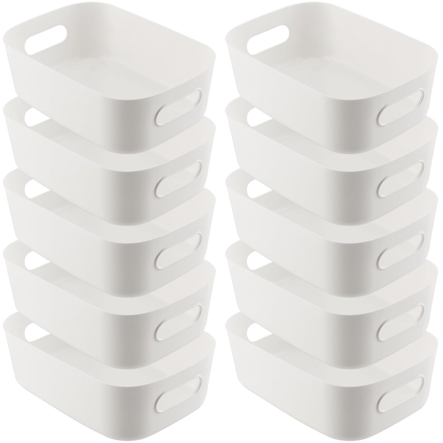YUENPUN 10 PCS White Plastic Storage Organiser, Small White Storage Box Handle, Plastic Studio Storage Basket Bins for Kitchen, Bathroom