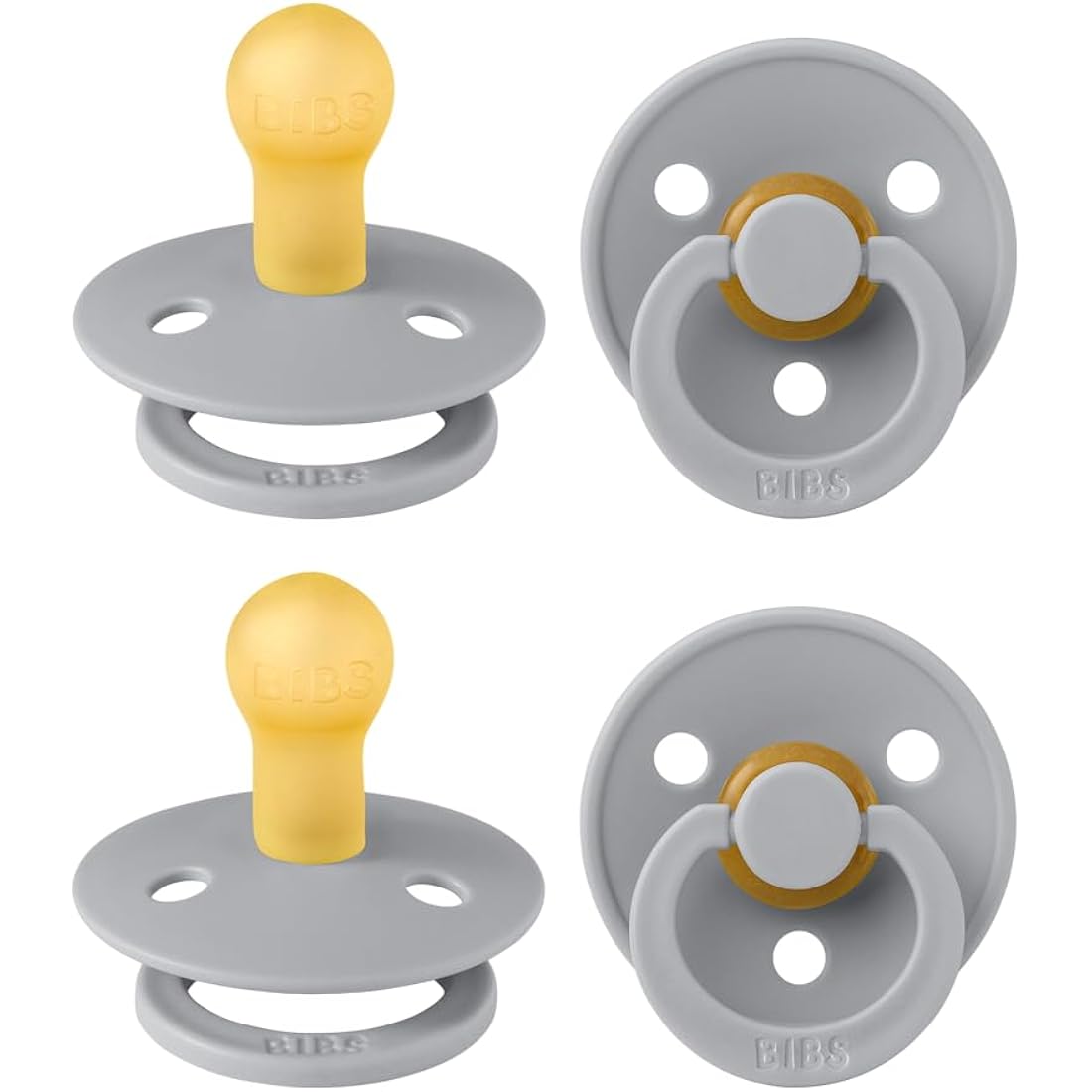 BIBS Dummies Colour 4-Pack, BPA Free Dummy Pacifier, Round Nipple Soothers, Natural Rubber Latex, Made in Denmark, Size 1 (0-6 Months), Cloud