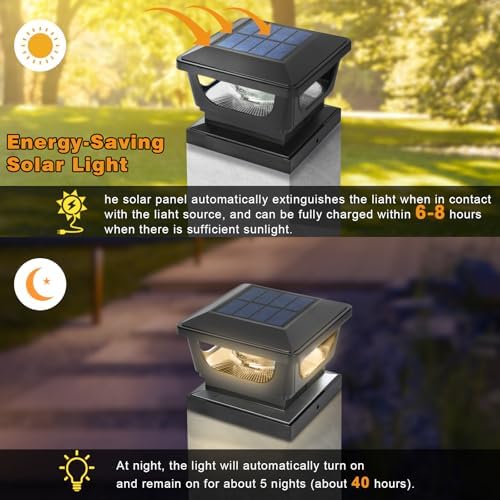 GEYUEYA Home Solar Post Lights,Warm White Solar Post Cap Lights Fence Post Lights Pathway Lights for 3x3 4x4 inch Wooden Posts Deck Cap Garden Yard Decoration-6 Packs