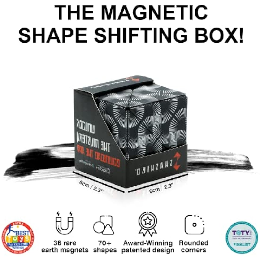 SHASHIBO Shape Shifting Box - Award-Winning, Patented Fidget Cube w/ 36 Rare Earth Magnets - Transforms Into Over 70 Shapes (Black & White)