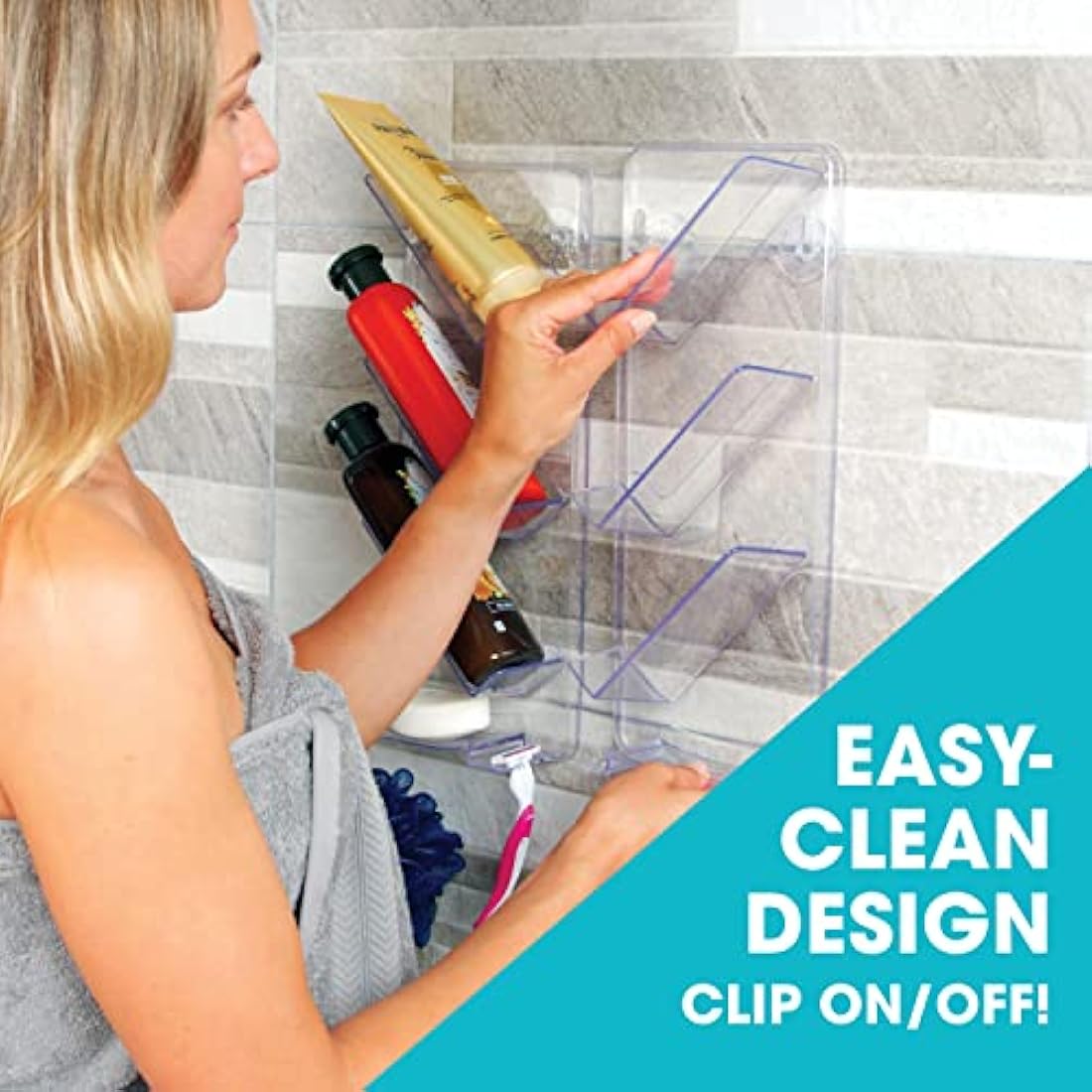 As Seen on Dragons Den, No Suction Cups & No Screws, Easy-Clean, Rust Proof Shower Caddy and Bath Organiser Shelf