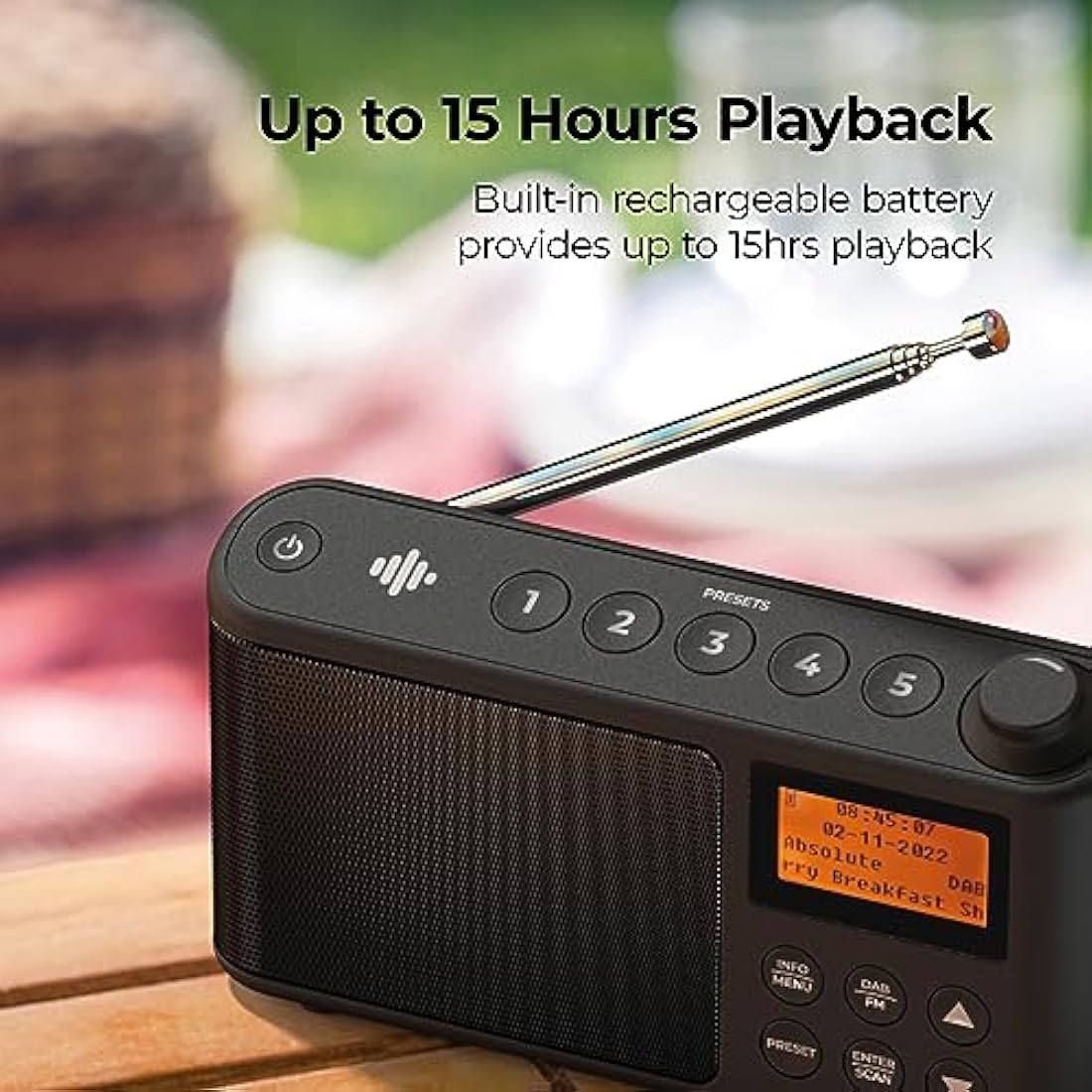 DAB Radio Portable, DAB Plus/DAB Radio, FM Radio, Small Radio, Portable Radios Mains and Battery, USB Charging for 15 Hours Playback, Large LCD Display (Spectrum by iBox)