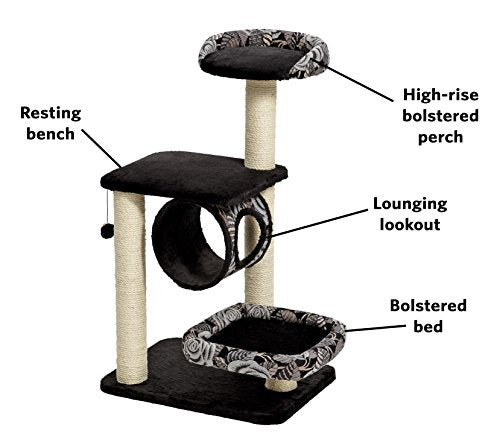 MidWest Homes for Pets Cat Tree, Escapade Cat Furniture, 4-Tier Cat Activity Tree w/Sisal Wrapped Support Scratching Posts and Lounging Cat Look-Out,