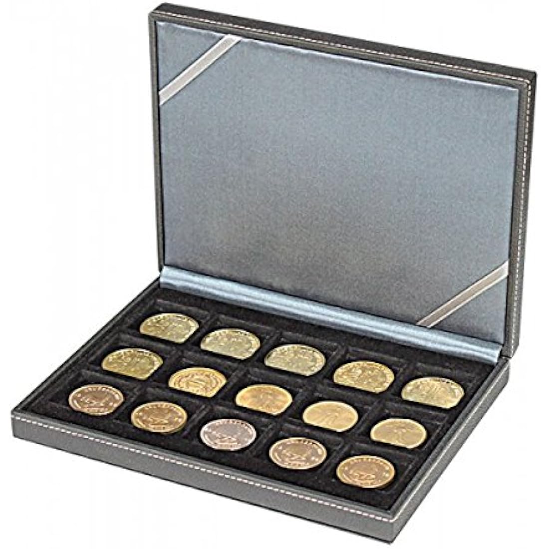 LINDNER Das Original Coin Case, 15 square compartments for coins or capsules with a diameter up to 40 mm, 1.0 liter, Black