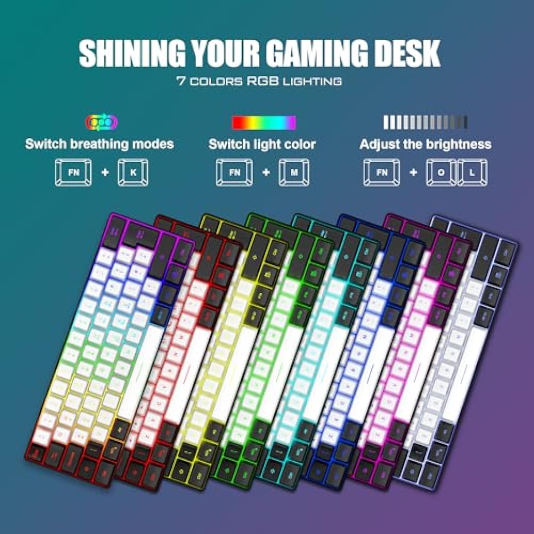 RedThunder 60% RGB Gaming Keyboard and Mouse Combo,UK Layout Ultra Compact Backlit Mini Keyboard, Lightweight 7200 DPI Cellular Optical Mouse, Portable Wired Gaming Set for PC PS5 Gamers(White-Black)