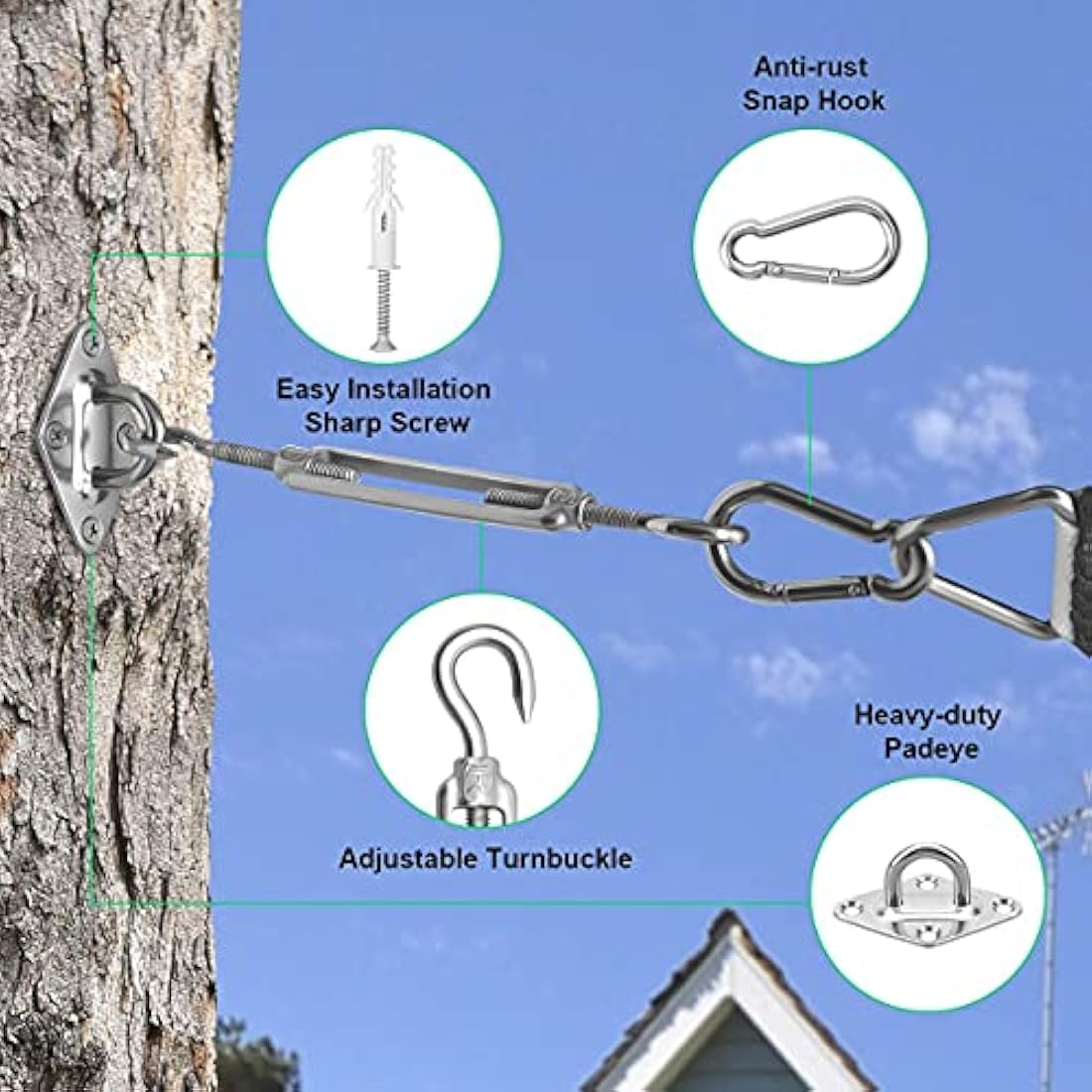 Sun Shade Sail Fixing Kit, M6 Heavy Duty Sun Sail Shade Hardware Kit, 304 Stainless Steel Awning Attachment Set for Garden Triangle and Square, Hardware Accessories Kit