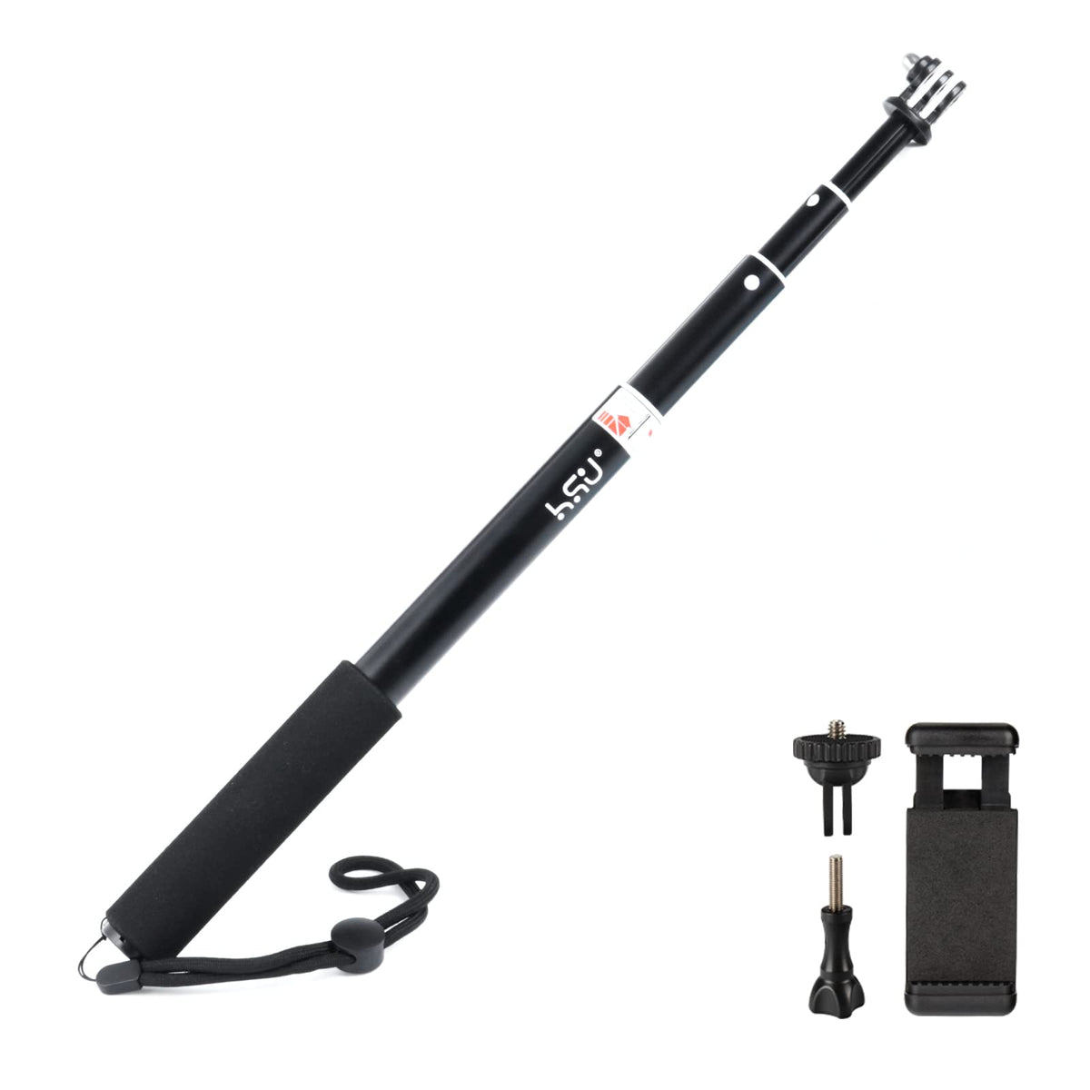 HSU Extendable Selfie Stick, Waterproof Hand Grip for GoPro Hero 13/12/11/10/9/8/7/6/5/4/3, Handheld Monopod Compatible with Cell Phones and Other
