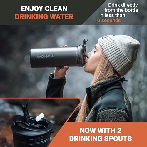 Bachgold® Professional Outdoor Water Filter Bottle XL [800 ml] with 2000 L Filter Capacity I Removes 99.99% of All Bacteria and Filters Viruses, Particles and Heavy Metals I Blackout and Crisis Proof