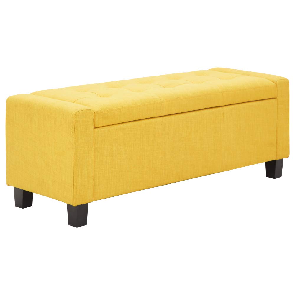 GFW Verona Ottoman Storage Box, Mustard Fabric Upholstered Blanket Box with Button Tufted Lid, Storage Bench with Hidden Storage and Wooden Feet