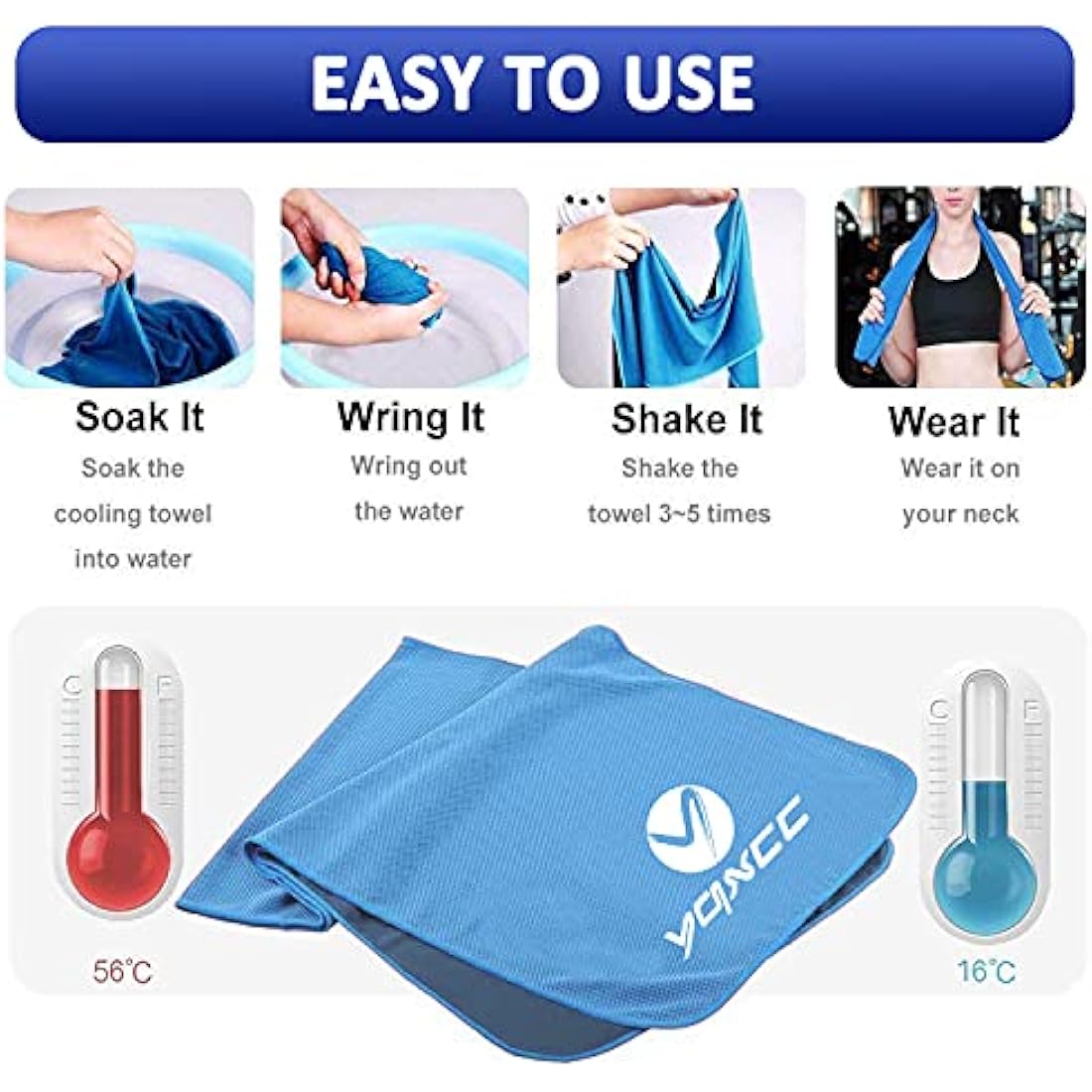 YQXCC 8 Pcs Cooling Towel (120x30 cm) Cool Cold Microfibre Ice Towel for Neck, Yoga, Golf, Gym, Camping, Running, Workout & More Activities