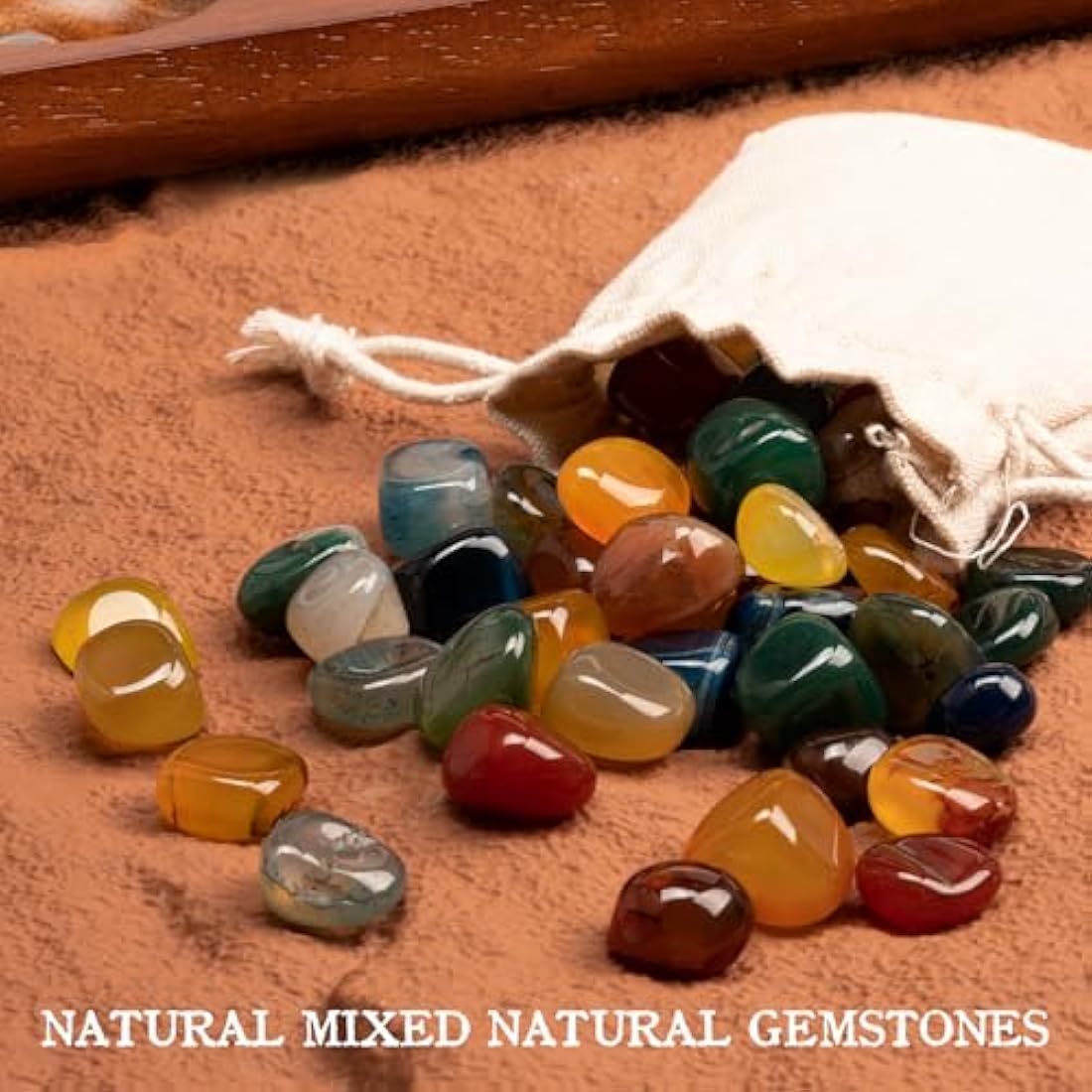 Deluxe Mancala Set: Real Wood Hinged Board with 48 Mixed Natural Gemstones - Authentic African Petroglyphs, Foldable Design for 2-Player Strategy Game