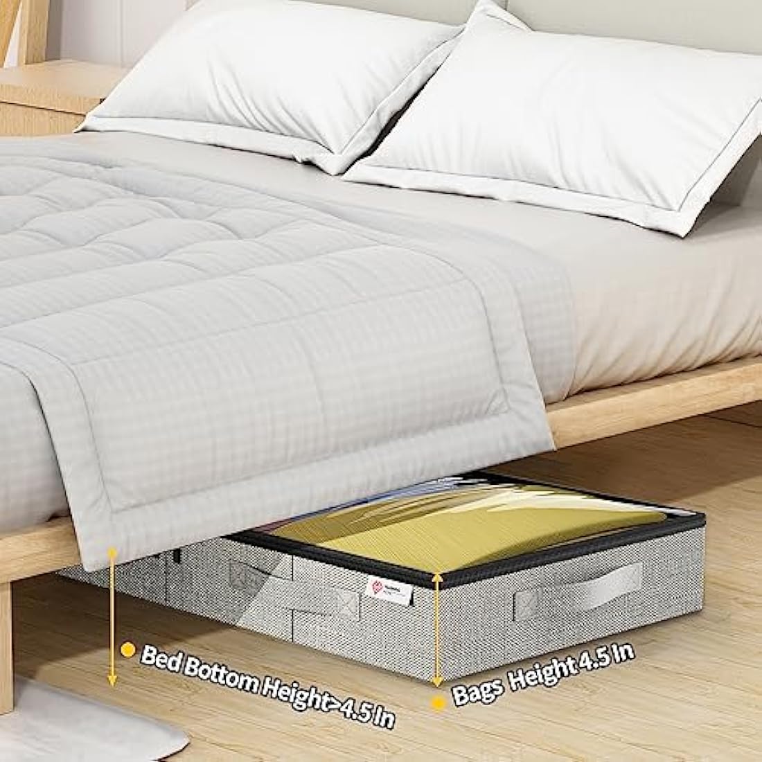 Underbed Storage Bags, Under Bed Storage Box with Reinforced Handle and Lid, Sturdy Sidewalls/Bottom for Clothes, Duvets, Comforters, Blanket, Bedding Thick Fabric with Clear Window, 2Pack