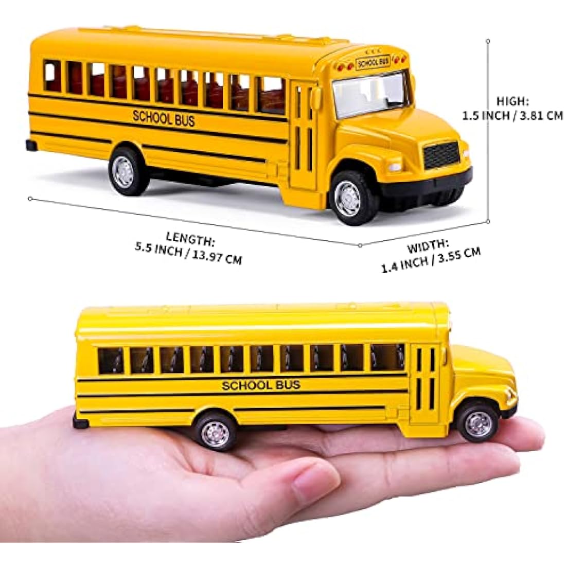 XINGANER 2 Pack 5.5" Pull Back Die-cast School Bus,Alloy Metal Vehicles Toy with Bright Yellow for Kids Boys Girls