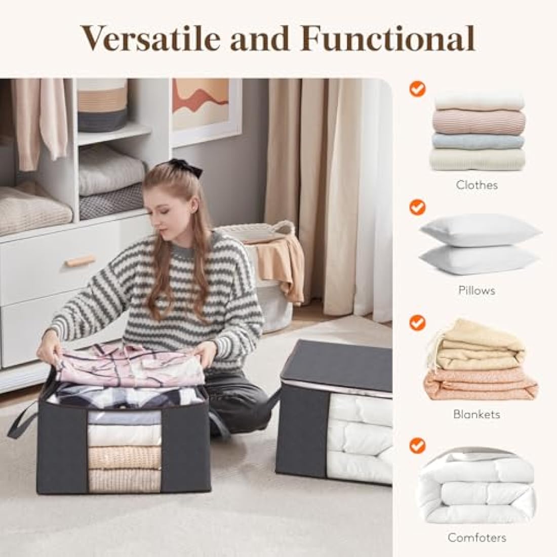 Lifewit 10 Pack Clothes Storage Bags, Foldable Storage Box Moving Bags Wardrobe Storage Organiser Packing Boxes for Moving House with Clear Window for Clothing Bedding Blankets, Grey