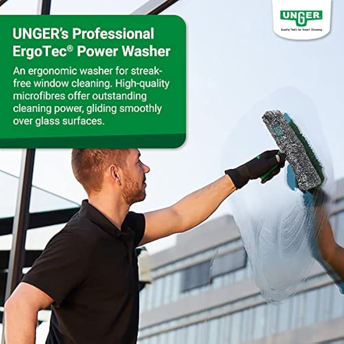 Unger ErgoTec Power Washer (Width 45 cm, Microfibre Cover 100% Polyester, 2-Component Handle, Cover with Velcro Fastener for Streak Windows) BC450, Black