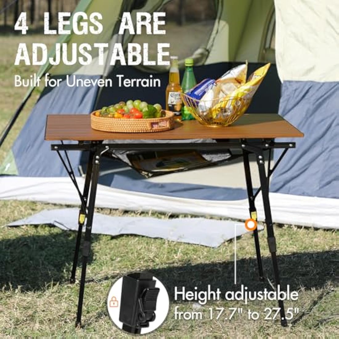 Portal Camping Tables That Fold up 90×53cm Picnic Table Folding Portable with Height Adjustable Legs Collapsible 3ft Aluminium Rollup Outdoor Lightweight Foldable for Beach Fishing Garden BBQ