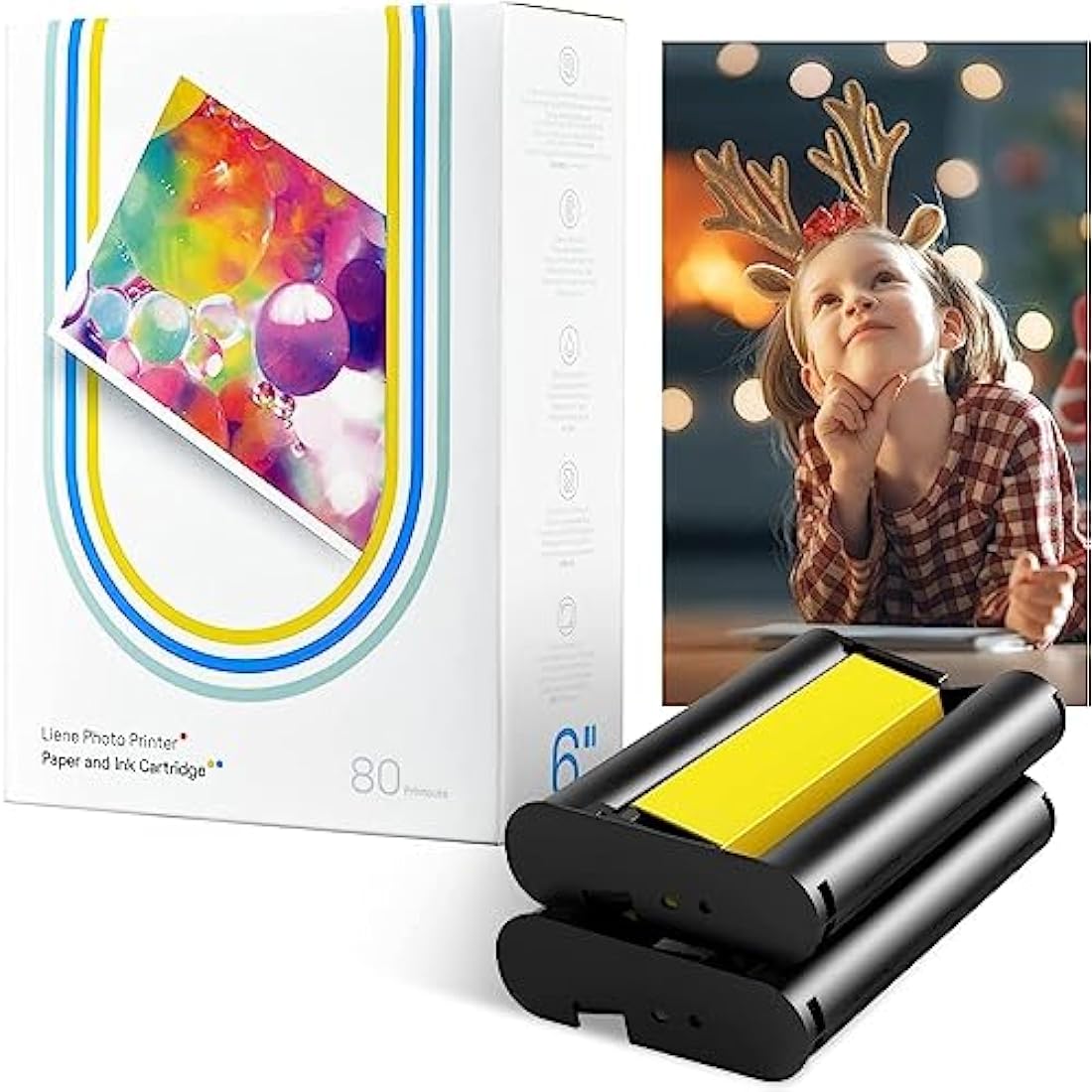 Liene Amber M100/M200, 80 Fogli di Carta Fotografica e 2 Cartucce, 4 x 6 Carta Stampante Fotografica, 100 x 148 mm Carta Fotografica a Sublimazione Termica, Impermeabile/Antiossidante