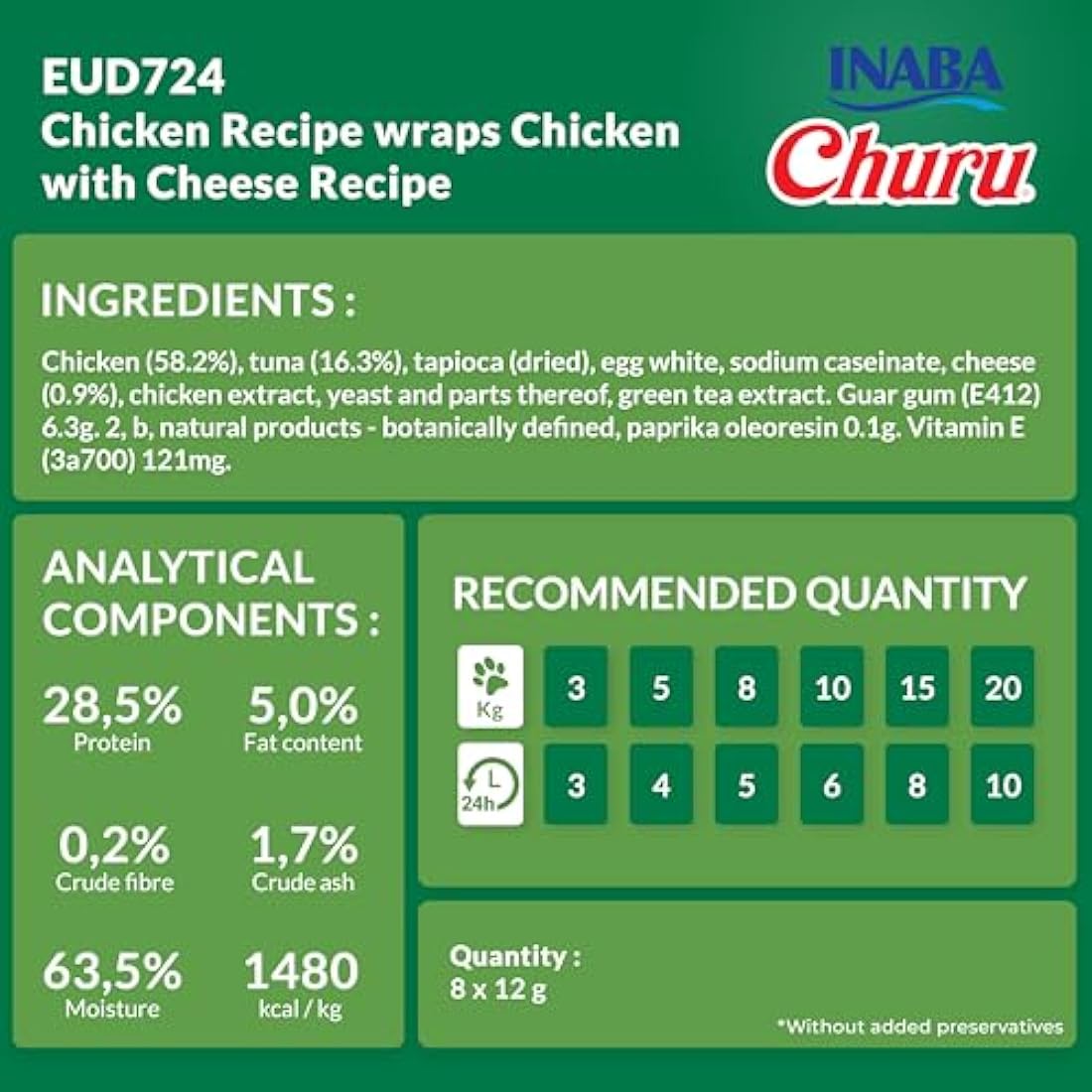 Churu Bites by INABA Dog Treat - Chicken & Cheese Flavour 8 Pack (64 x 12g total) / Crispy Pouches with Creamy Filling, Delicious & Healthy Snack for Dogs, Training Treat, Natural, Grain Free