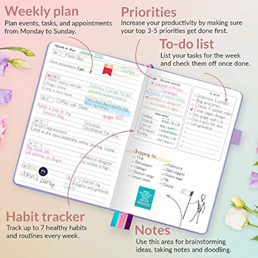 GoGirl Planner and Organizer for Women – Compact Weekly Planner, Goals Journal & Agenda to Improve Time Management & Productivity (Lavender)