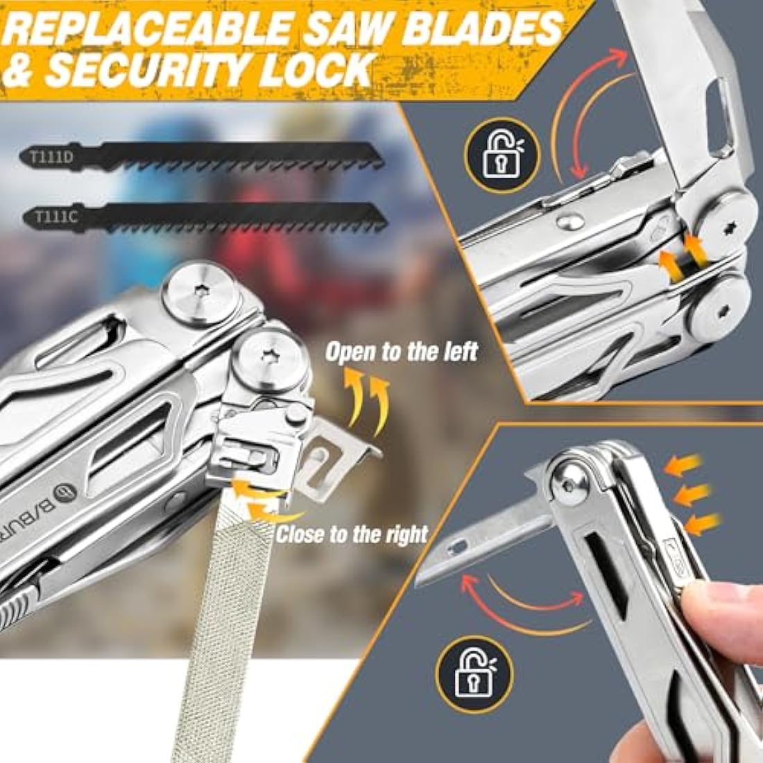 BIBURY Multitools, Multi Tool Foldable Pliers with Upgraded Scissors and Screwdriver Set, Stainless Steel Multitools with Nylon Pouch, Ideal for Camping, Outdoor, Repairing - Gift for Dad Men - Pro