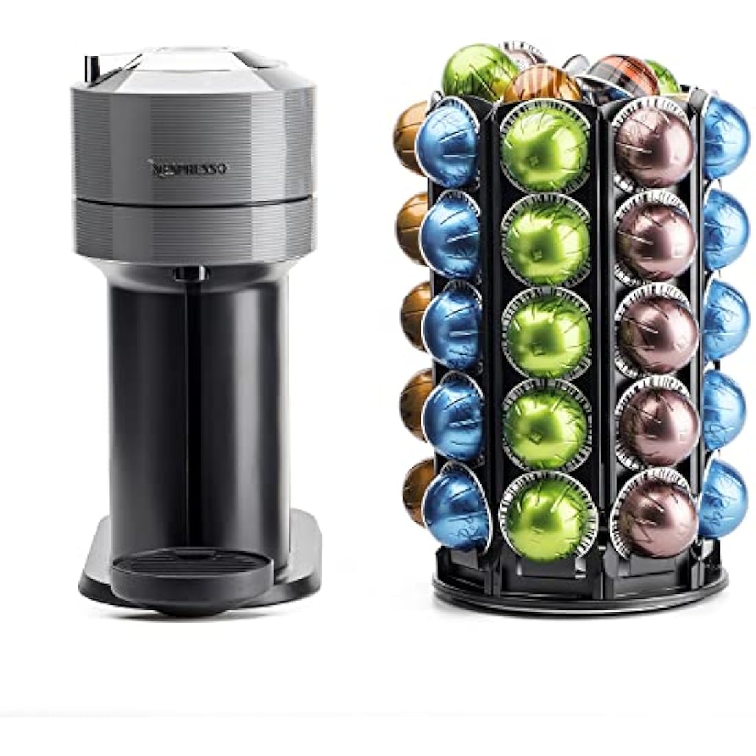 Bagoo Coffee Pod Carousel Holder for Nespresso Vertuoline 360 Degree Rotation with Central Additional Storage Vertuo Capsules (40+)