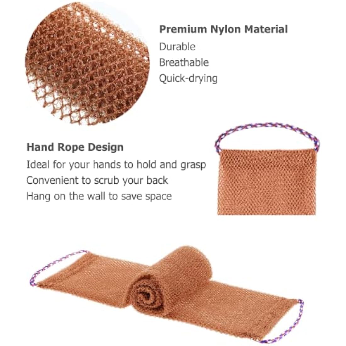 TENQUAN 3 PCS African Exfoliating Net Bath Sponge Exfoliating Body Scrubber Shower Scrubber Skin Smoother for Men Women Clean Clear Exfoliating Daily Wash(Purple Blue Coffee)