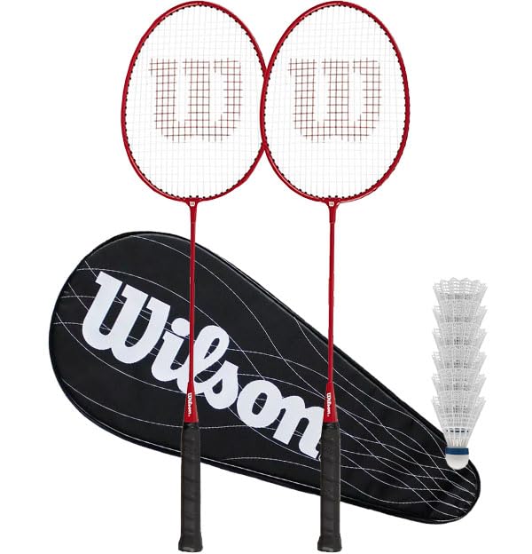 Wilson Fierce Red Adult Twin Badminton Racket, including 6 VICTOR Shuttlecocks & Carry Case