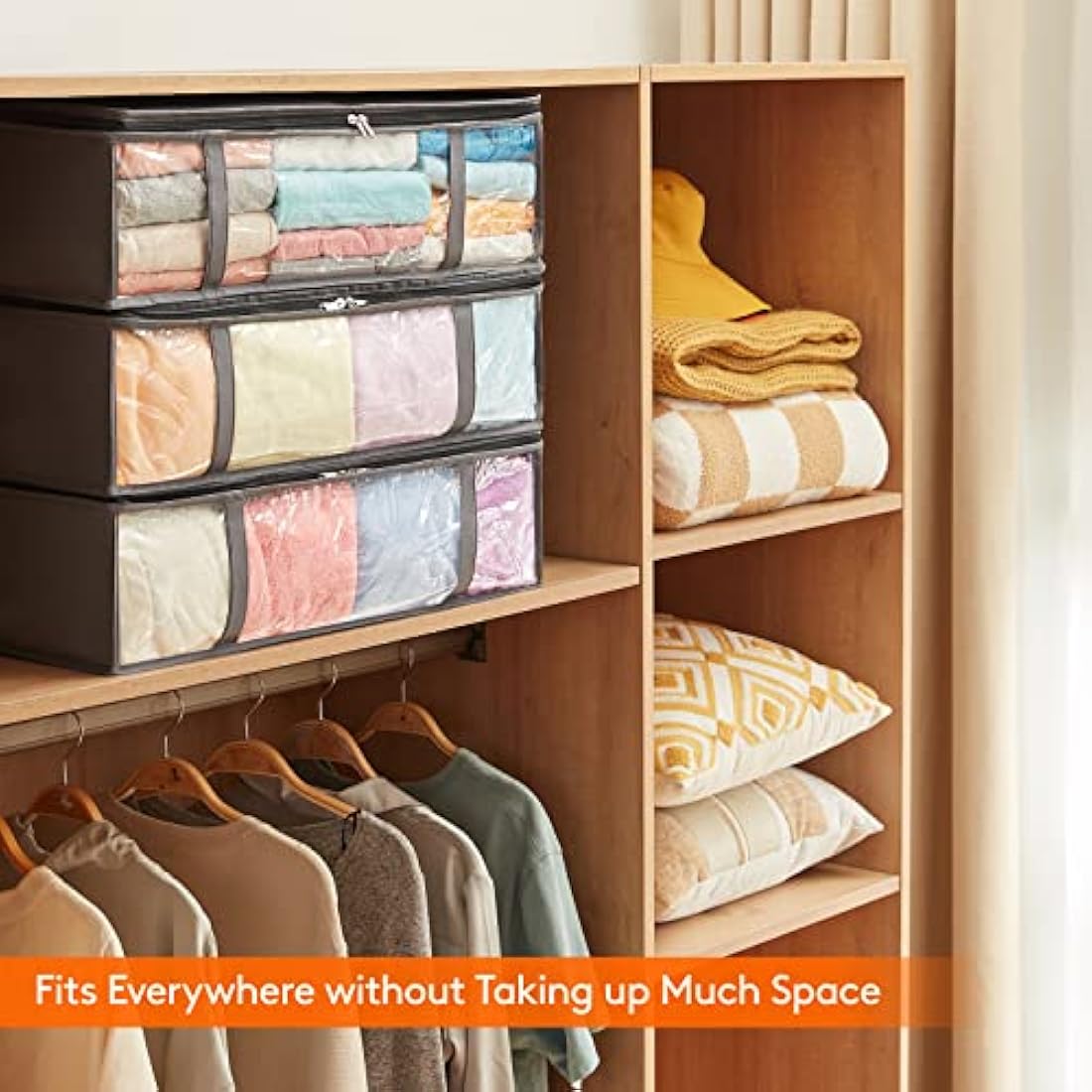 Lifewit 40L Under Bed Storage Containers 6 Pack, Foldable Clothing Storage Bags with Front Clear Window, Closet Organizers and Storage for Towels, Clothes, Blankets, Grey