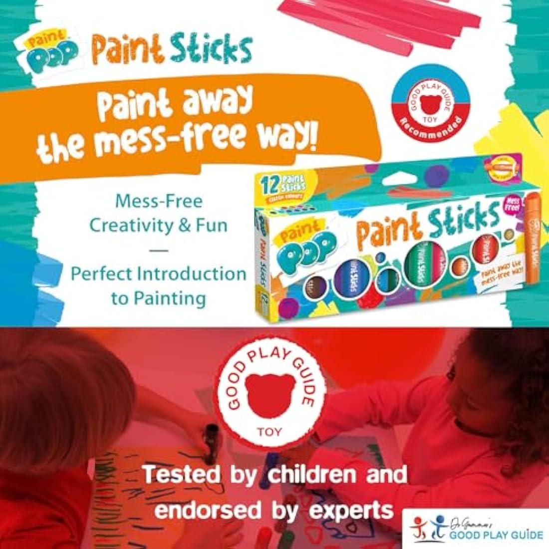 Paint Pop - Paint Sticks For Kids - 12 Pack Assorted Colours - Twist & Paint, Mess-Free, Fast Drying Action, Easy Clean Up, Vibrant Colours, Multi-Surface
