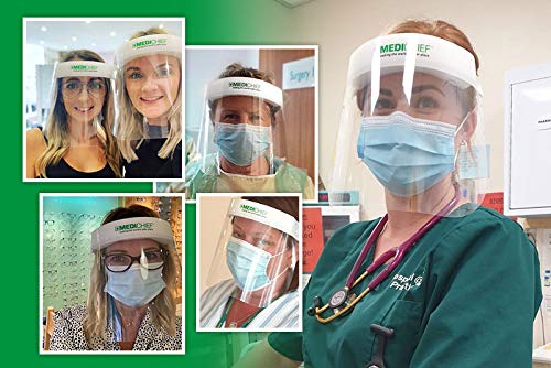 Medichief Premium Face Shield (Pack of 10) | Full Face Protective Visor | Transparent With Anti-Fog Protection | CE Approved UK Safety Shield