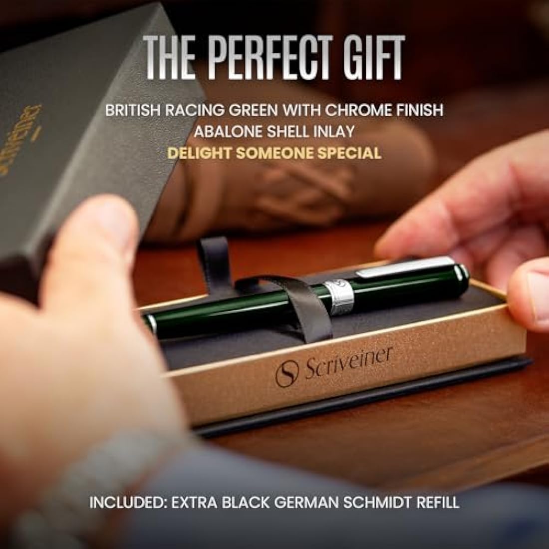 Scriveiner British Racing Green Laquer Rollerball Pen - Multi Award Winning Luxury Rollerball with Schmidt Refill, Quality Executive Writing Pen for the Office, Journaling or Gift Set for Men & Women