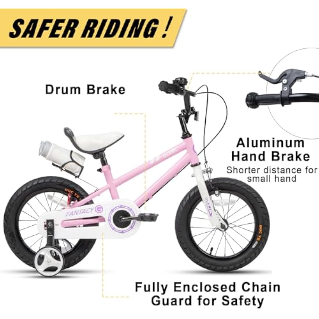 Glerc Fantacy 12 14 16 18 20 Inch Kids Bike for 2-14 Years Old Boys Girls with Water Bottle Holder & Stabilisers, Multiple Colors