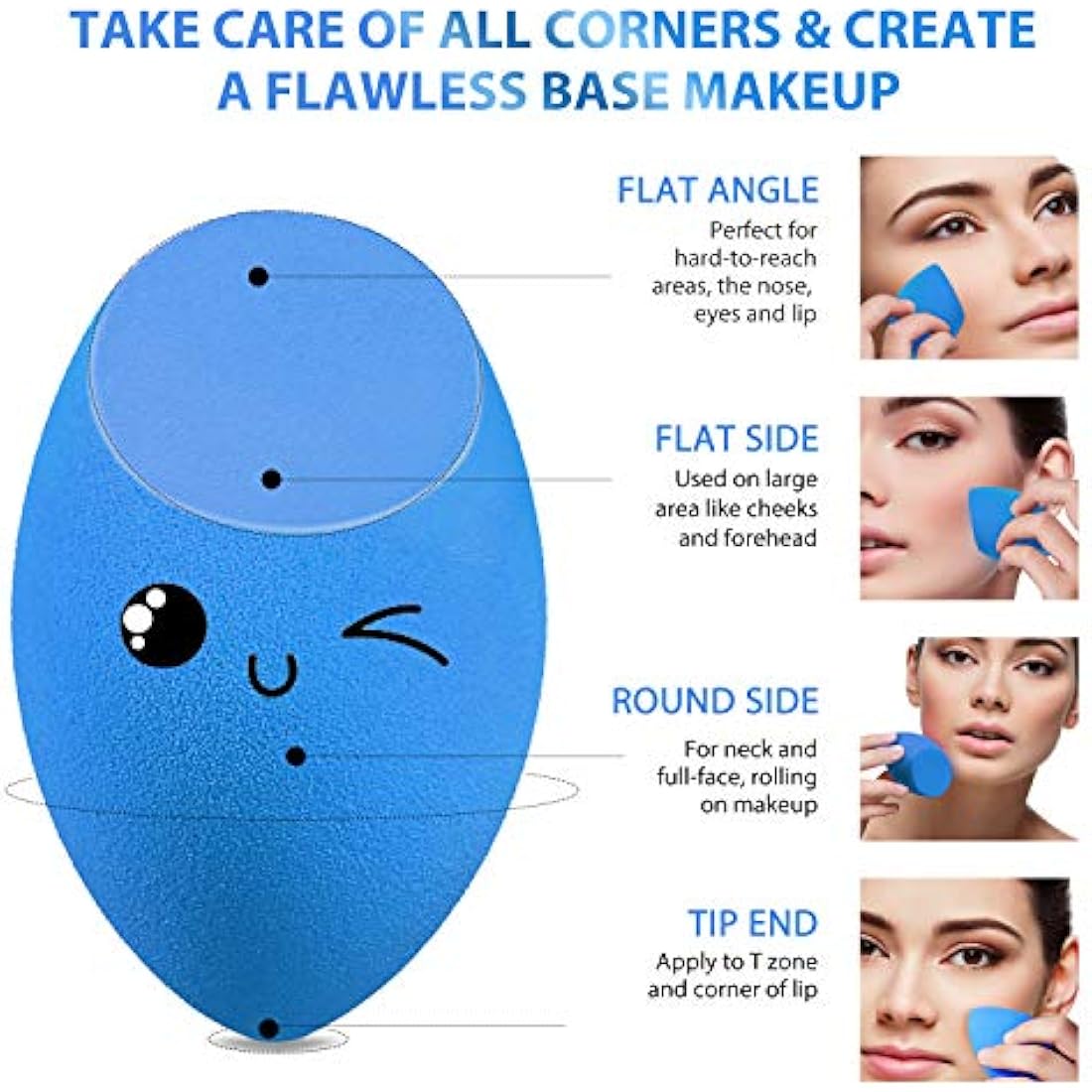 Larbois 3-Pack Blender Beauty Foundation Blending Sponge, Professional Beauty Makeup Set, Blue Multi-color Synthetic Drop Shapes for Dry & Wet Use
