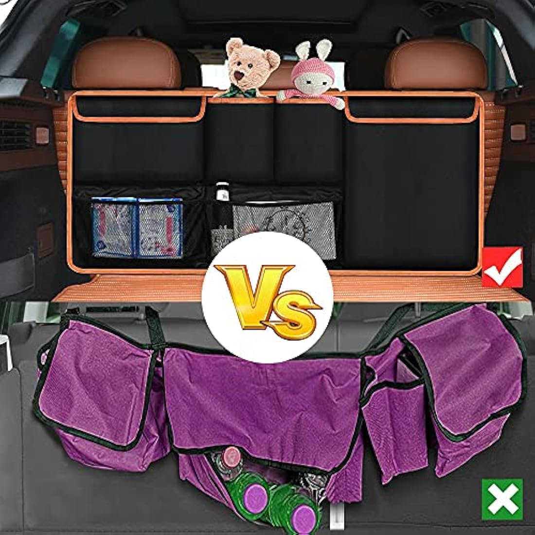 URAQT Car Boot Organiser Waterproof Kick Mats Seat Back Protectors, Travel Durable Foldable Multi-Pocket Children's Cargo Net Storage for Car Backseat Cover (100x45cm)