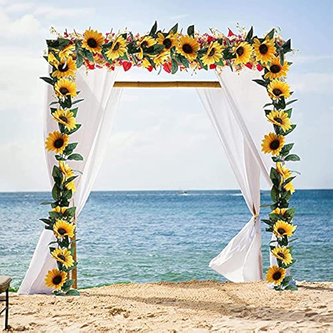YELYAN 2 Pack Hanging Sunflower Garlands, Artificial Sunflower Garland Silk Sunflower Vine Faux Flower Hanging Garland with Green Leaves Fake Floral Arrangement for Wedding Party Home Décor
