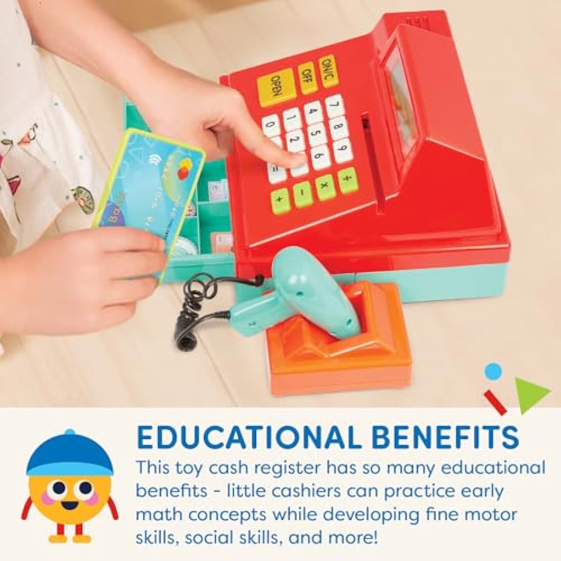 Battat – Toy Cash Registerwith scanner For Kids, Toddlers – 49 Pieces with Money, Credit Card, Scanner – Pretend Play Toy – 3+ Years