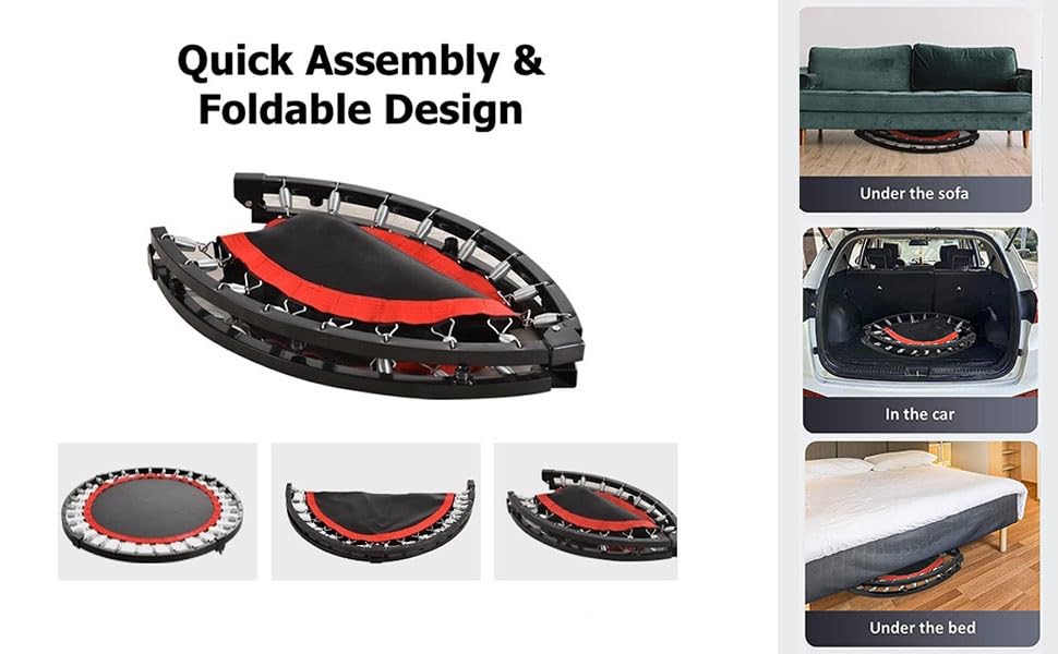 FK Sports Foldable Fitness Rebounder Trampolines, 40" Foldable Mini Trampoline with T Bar Handle, Round Mini Fitness Trampoline a indoor trampoline